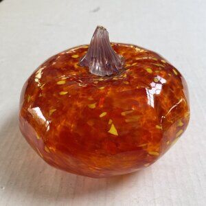 Hand Blown Art Glass Pumpkin Orange Speckled Fall Halloween Home Decor Garden